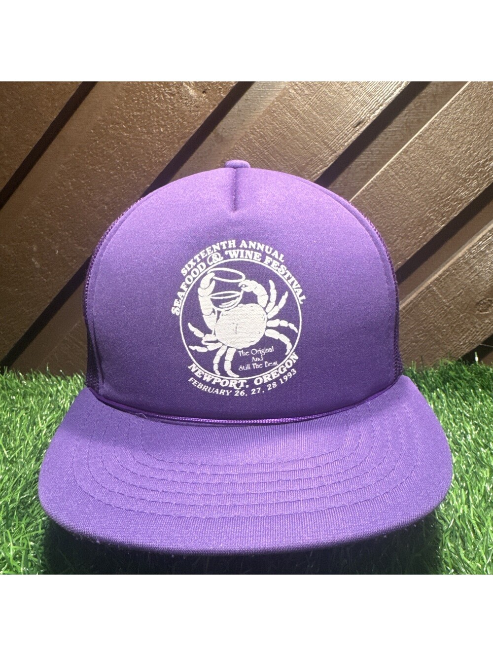 Vtg 1993 Newport Seafood & Wine Festival Trucker Hat Purple Yupoong Snapback Cap